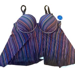 Swimsuits For All 2 Piece Tankini Size 18 Aztec Print Colorful Padded Bra Skirt